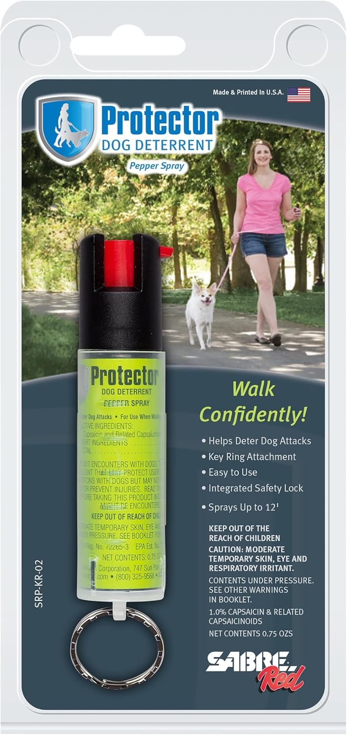 image:imageSABRE Protector Dog Spray with Key Ring 14 Bursts 12Foot 4Meter Range Humane Dog Attack Deterrent Maximum Strength Allowed By EPAGreen